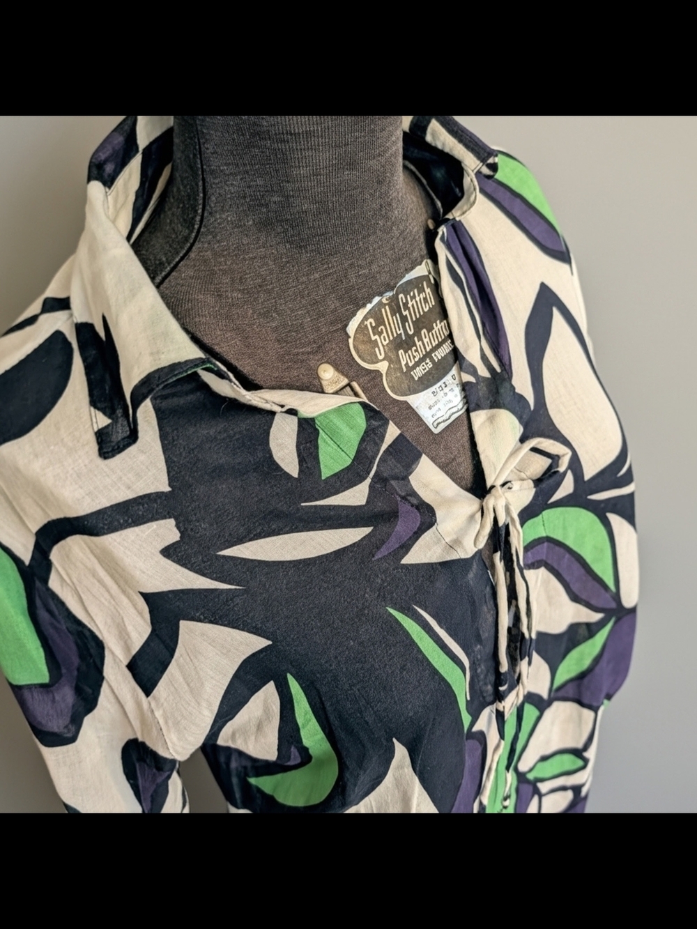 True Vintage 90s Blue & Green Abstract Floral Coverup Dress Size M/L - Picture 6 of 13